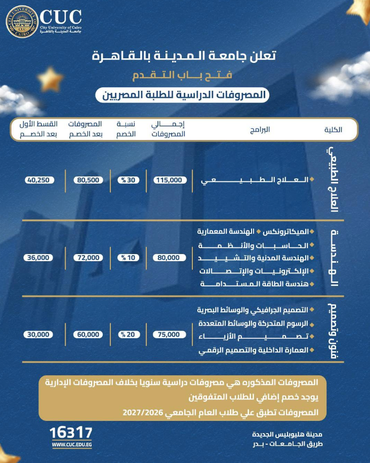 مصروفات جامعة المدينة بالقاهرة 2026 مصروفات جامعة المدينة بالقاهرة 2026